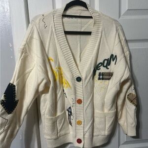 Women's Cream Cardigan with Multicolor Buttons
